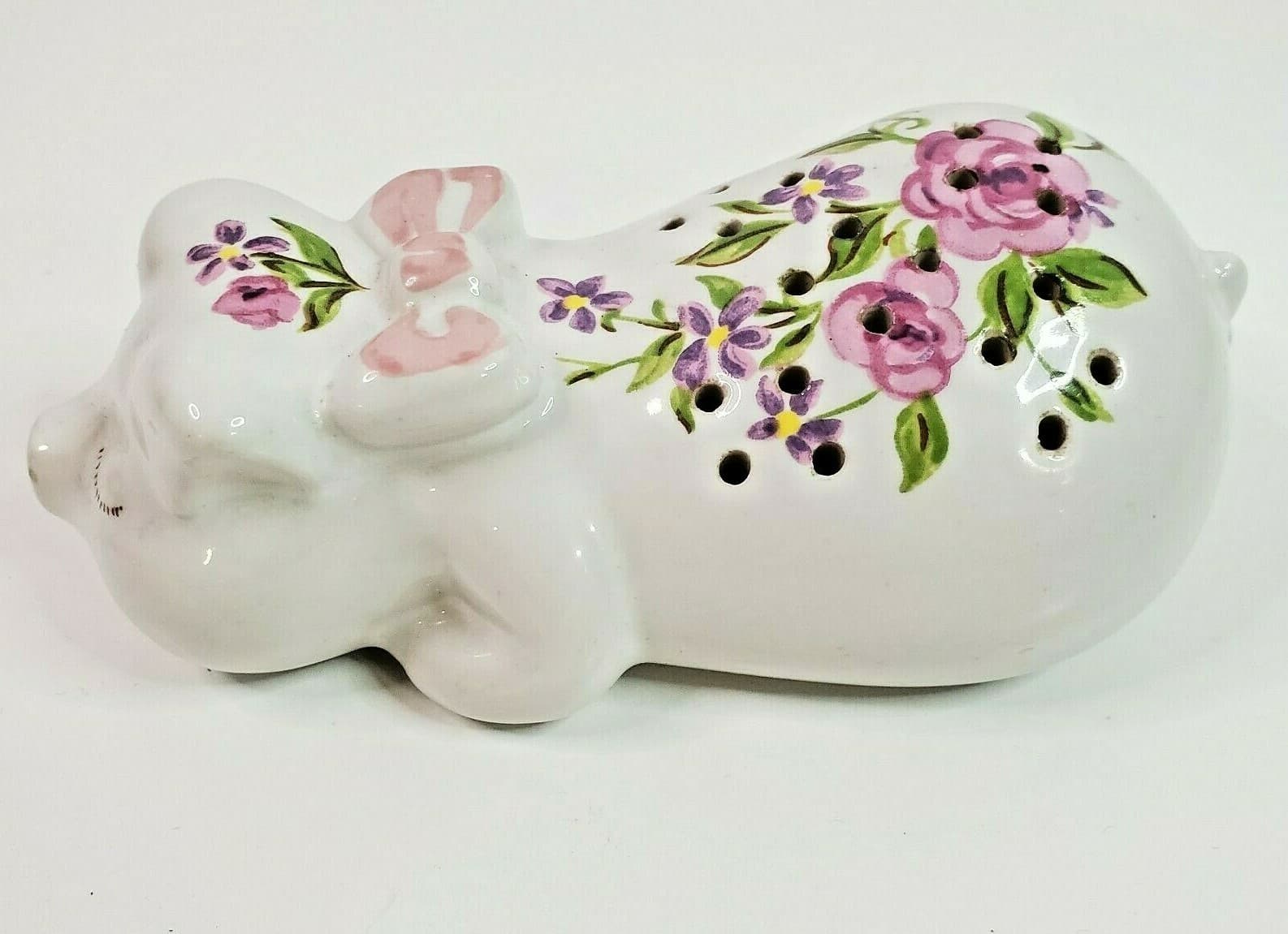 Vintage 1978 Avon Ceramic Pig Pomander Potpourri Holder Ceramarte Floral Pink - Thumbnail 3