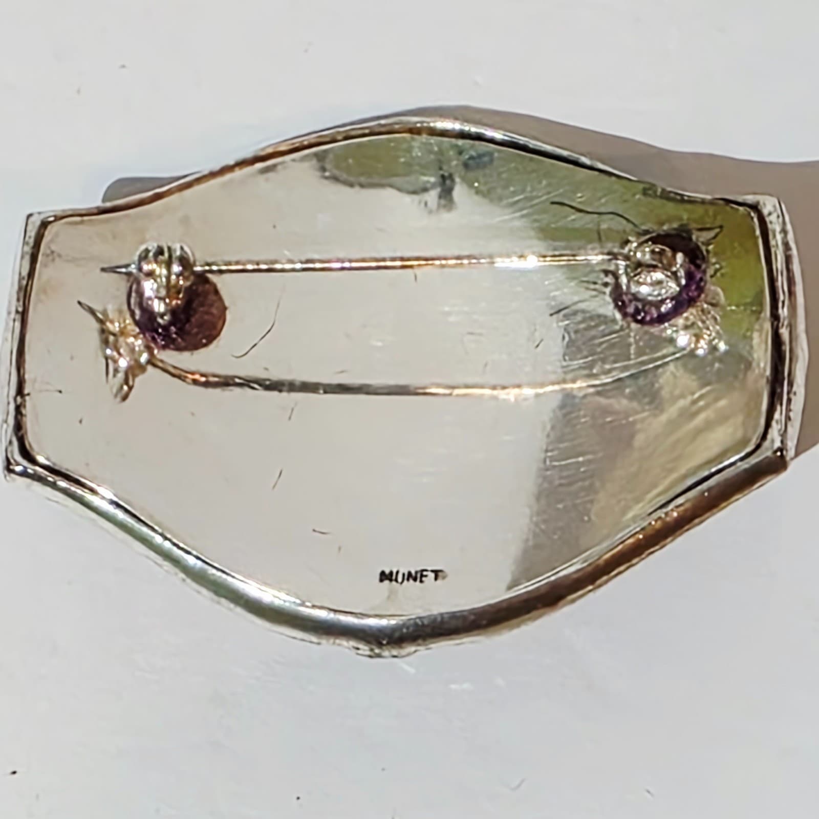 Vintage Monet Silver Tone Blue Purple Rhinestones Rectangular Brooch Pin - Thumbnail 2