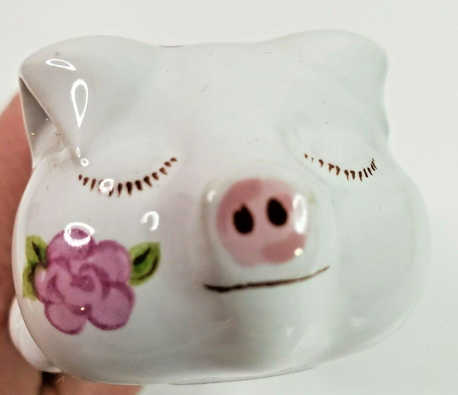 Vintage 1978 Avon Ceramic Pig Pomander Potpourri Holder Ceramarte Floral Pink - Thumbnail 2