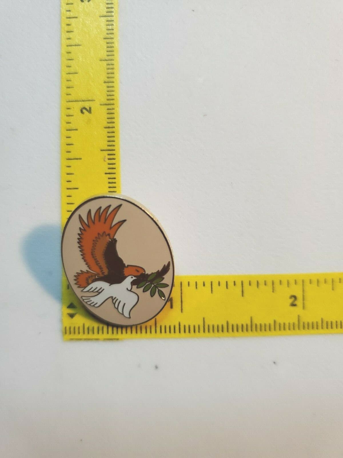 Vintage Signed C Sanders Enamel Dove and Eagle Gold Tone Rim Pin - Thumbnail 4