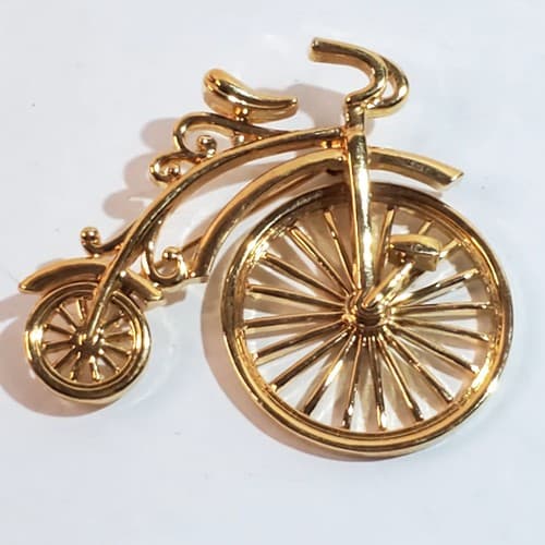 Gold Tone Metal Mechanical Front Wheel Old Fashioned Bicycle Brooch Pin