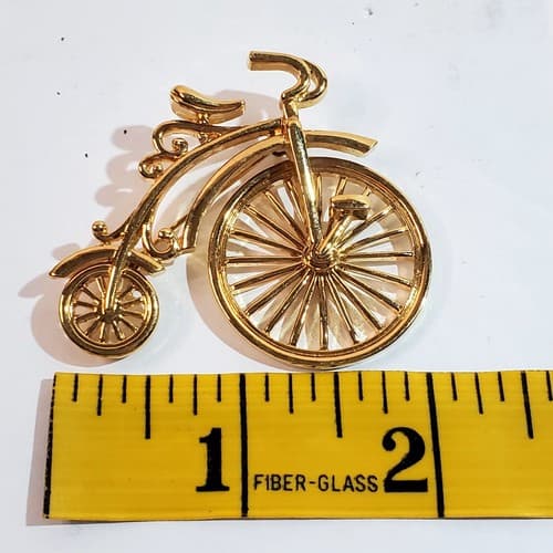 Gold Tone Metal Mechanical Front Wheel Old Fashioned Bicycle Brooch Pin - Thumbnail 3