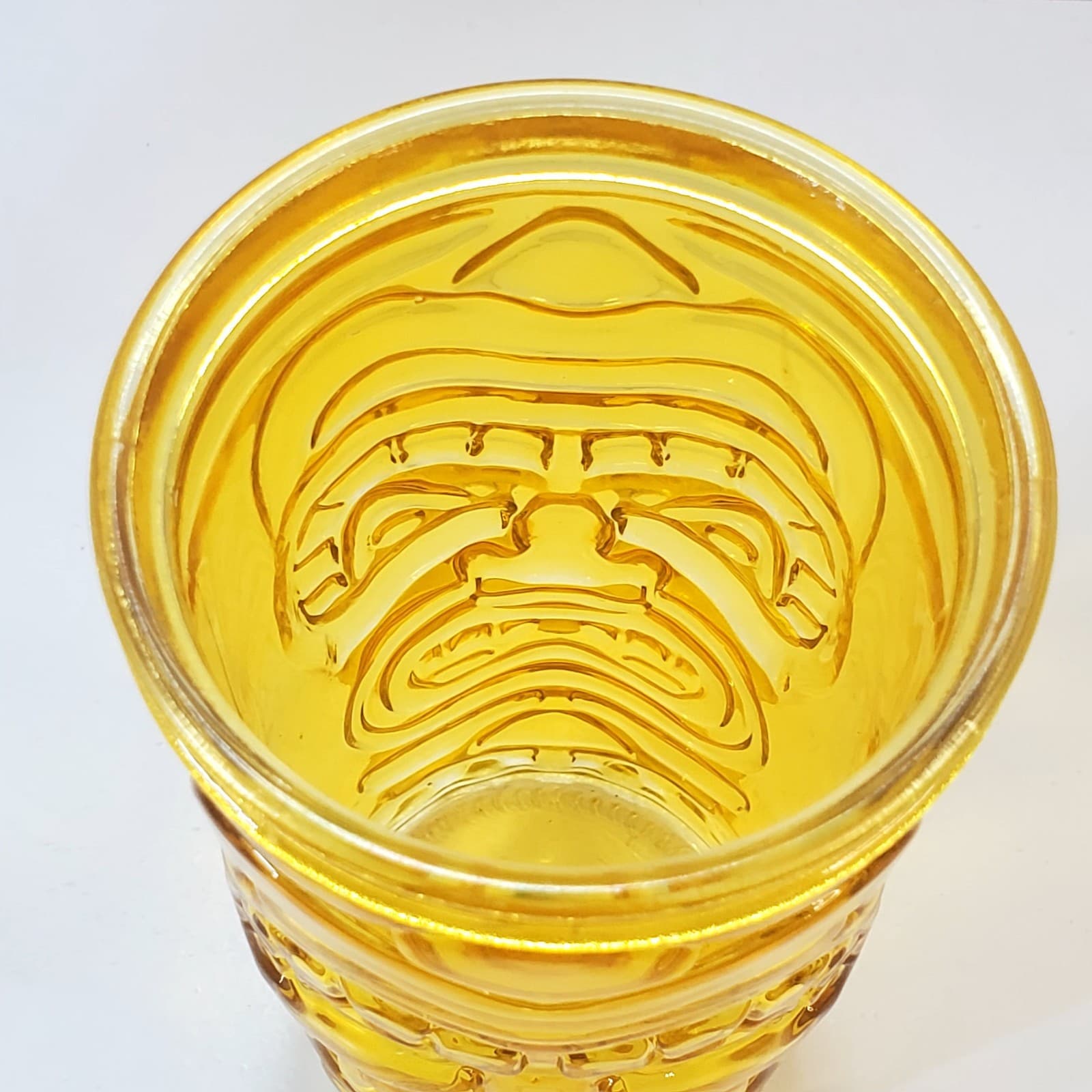 Vtg Tiki Glass Large 20 oz Hawaiian Luau Tumbler Glass Bar Bright Yellow Face - Thumbnail 2