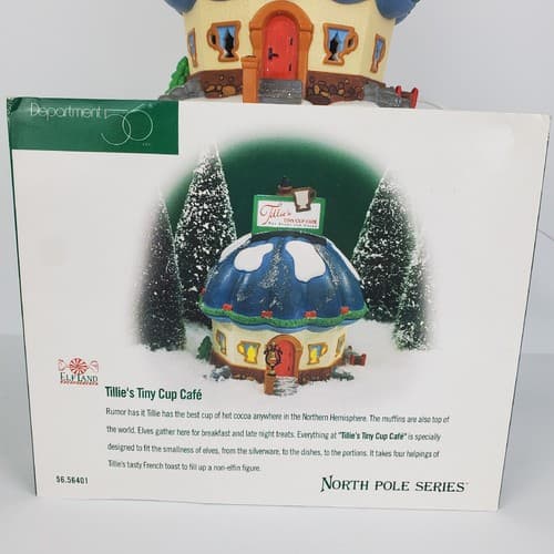 Vintage Dept 56 North Pole Series Tillie's Tiny Cup Café Village 1998 Retired - Thumbnail 2