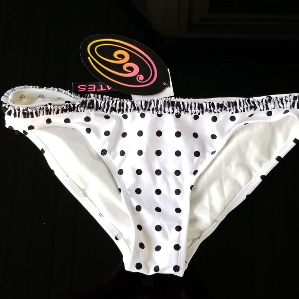 99 Degrees Black & White Polka Dot Bikini Bottom Ruffle Waistband Size L