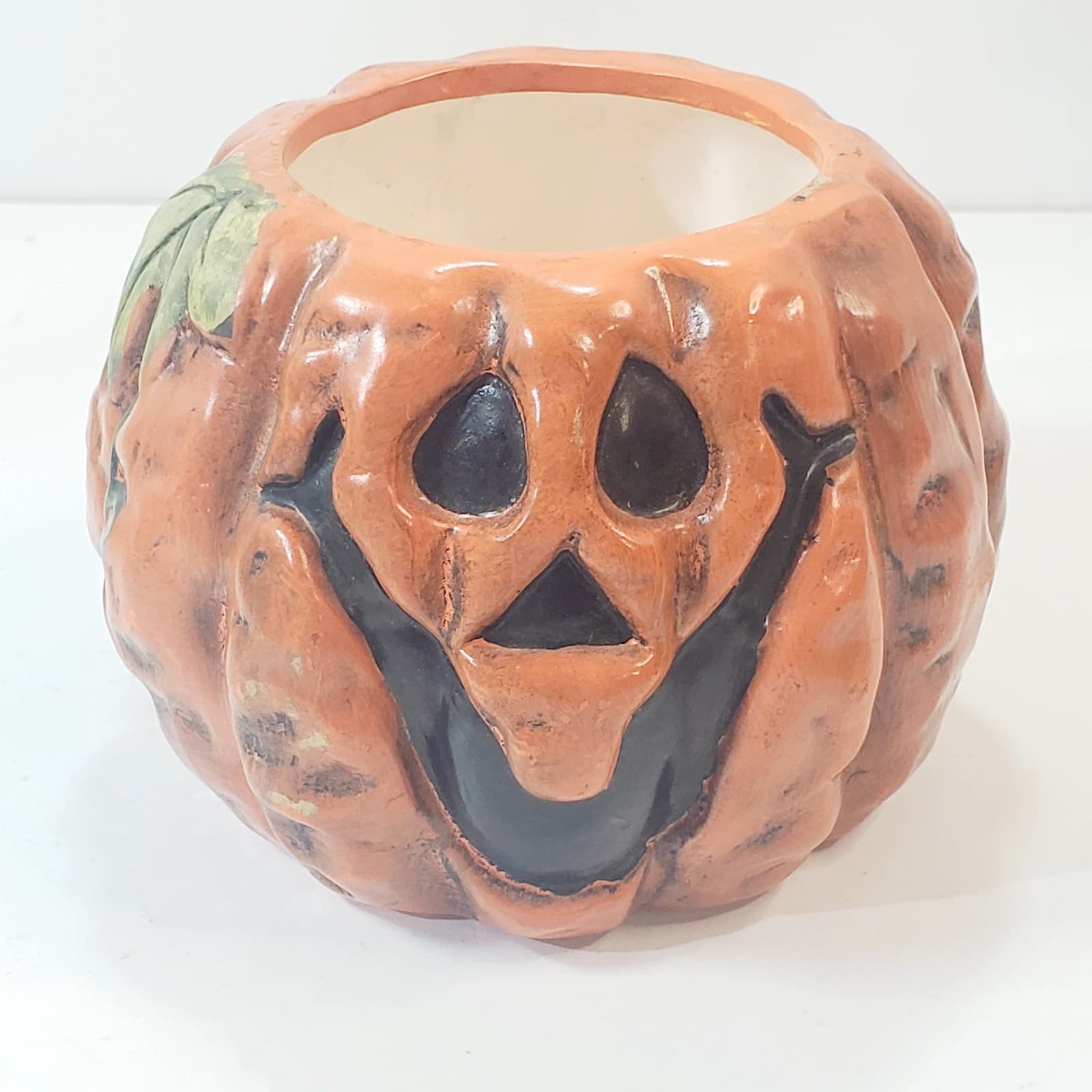 Vtg New Holland Floral Pumpkin Jack O Lantern Ceramic Planter Halloween Candy