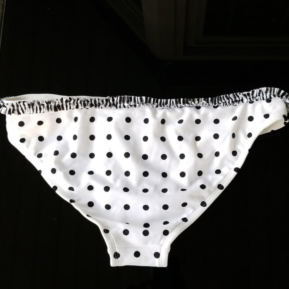 99 Degrees Black & White Polka Dot Bikini Bottom Ruffle Waistband Size L - Thumbnail 2