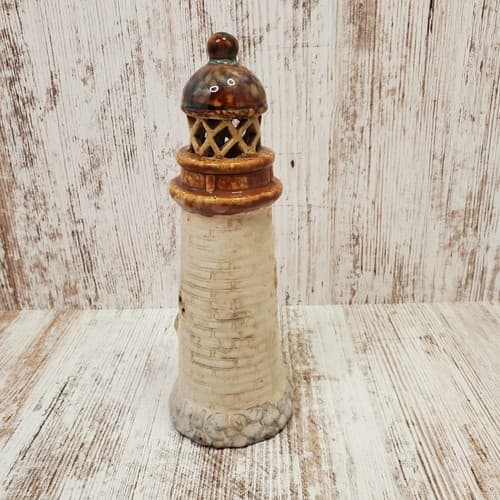 Studio Art Pottery Milky Glaze Stoneware Lighthouse Nautical Beach Decor 8" Tall - Thumbnail 5