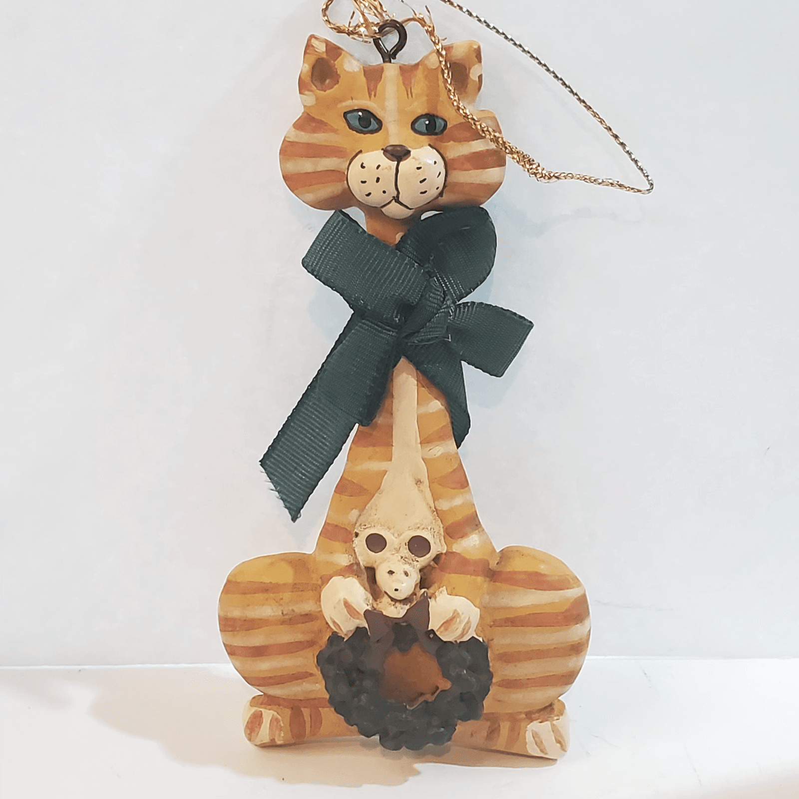 Kurt S. Adler Kandy's Folk Art Orange Tabby Kitty Cat with Mouse Ornament 4.75"
