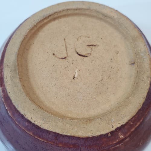 Small Hand Thrown Purple Glazed Art Pottery Bowl Pot Artist Signed JG - Thumbnail 6