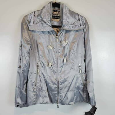 Pamela Mccoy Womens Windbreaker Jacket Silver Metallic Lined Zip Up XS New