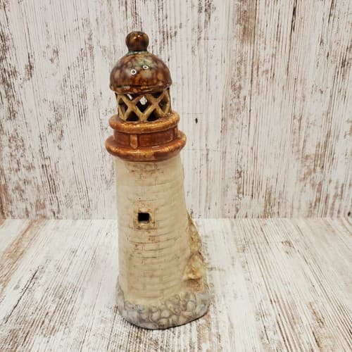 Studio Art Pottery Milky Glaze Stoneware Lighthouse Nautical Beach Decor 8" Tall - Thumbnail 6