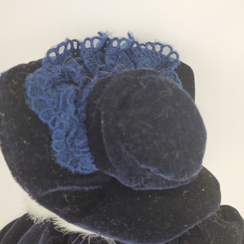 7” White Felted Plush Bear Navy Hat Velvet Dress Faux Fur Trim Bloomers NO TAGS - Thumbnail 7