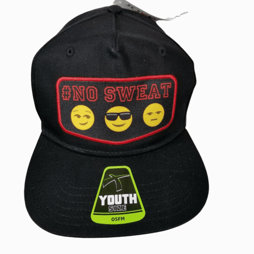 NO SWEAT Emoji Joy Pixels Ball Cap Hat Kids Youth Size OSFM Black NWT