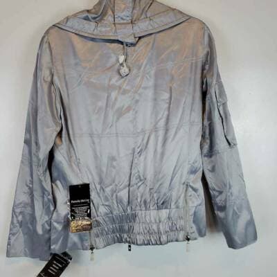 Pamela Mccoy Womens Windbreaker Jacket Silver Metallic Lined Zip Up XS New - Thumbnail 4