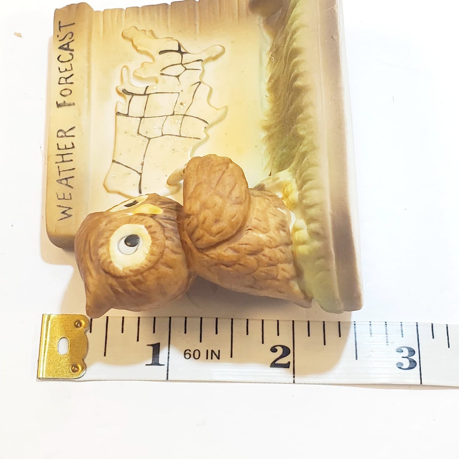 Vintage 1977 Ceramic Owl Weather Man Forecast Meteorologist Figurine Enesco Map - Thumbnail 6
