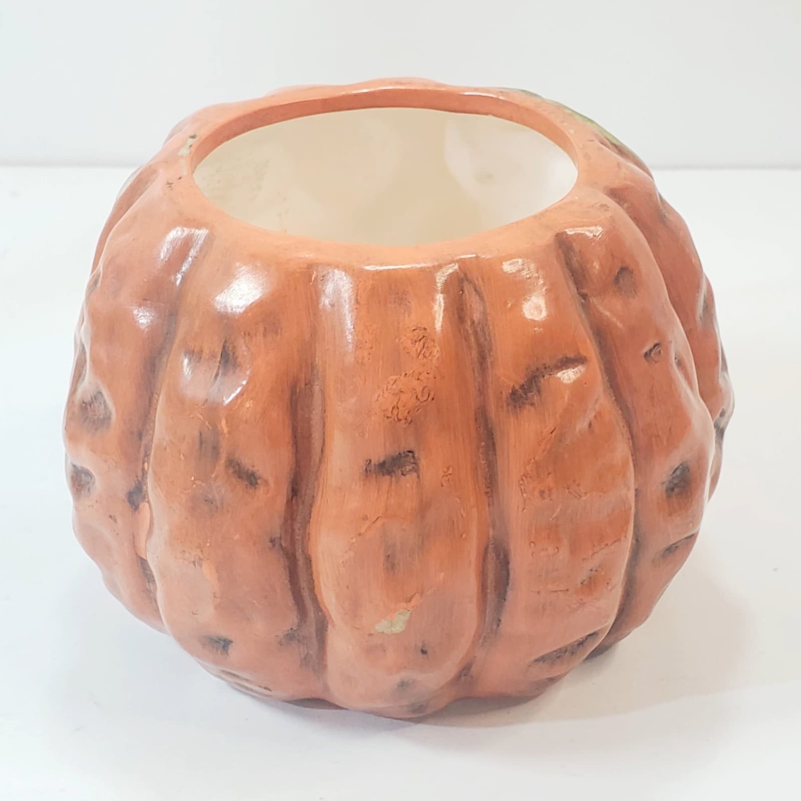 Vtg New Holland Floral Pumpkin Jack O Lantern Ceramic Planter Halloween Candy - Thumbnail 4