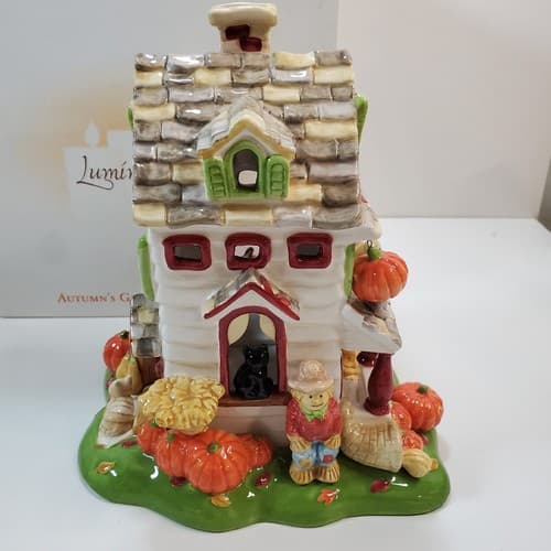 Avon 2002 Luminous Treasures Autumn's Glow Tealight House Harvest Theme Fall Cat - Thumbnail 4