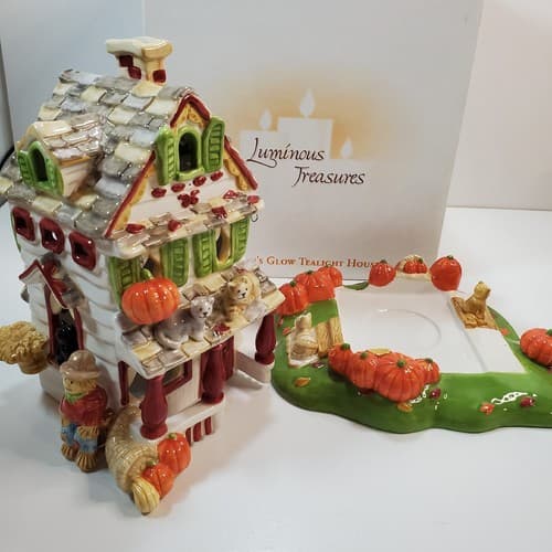 Avon 2002 Luminous Treasures Autumn's Glow Tealight House Harvest Theme Fall Cat - Thumbnail 6
