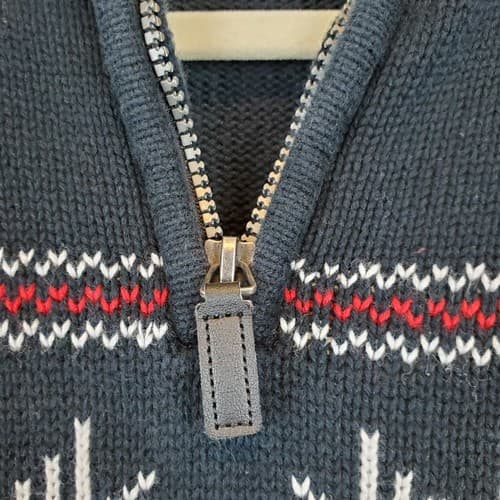 Mens Chaps 1/4 Zip Pull Over Sweater Navy Blue w White & Red Design Size Medium - Thumbnail 3