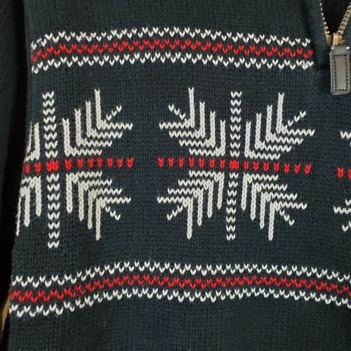 Mens Chaps 1/4 Zip Pull Over Sweater Navy Blue w White & Red Design Size Medium - Thumbnail 2