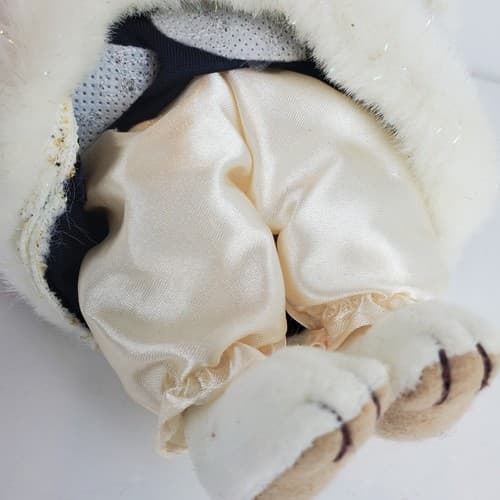 7” White Felted Plush Bear Navy Hat Velvet Dress Faux Fur Trim Bloomers NO TAGS - Thumbnail 5
