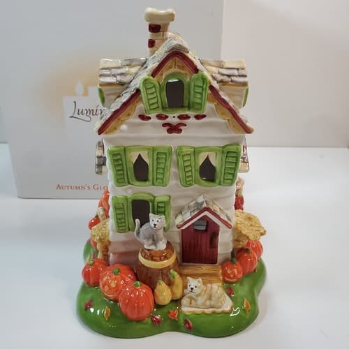 Avon 2002 Luminous Treasures Autumn's Glow Tealight House Harvest Theme Fall Cat - Thumbnail 7