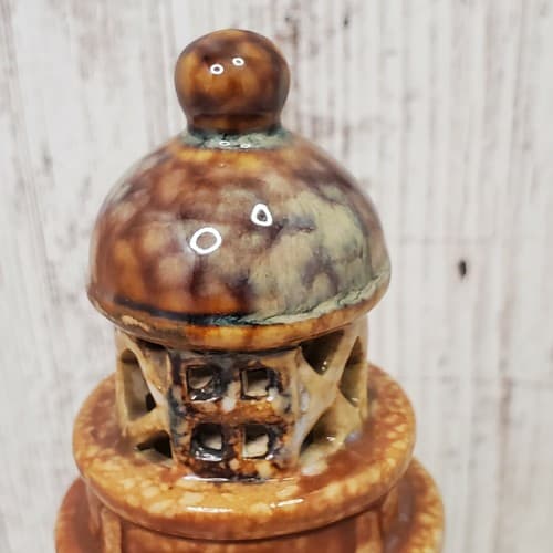Studio Art Pottery Milky Glaze Stoneware Lighthouse Nautical Beach Decor 8" Tall - Thumbnail 3