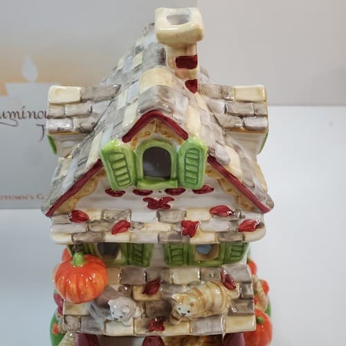 Avon 2002 Luminous Treasures Autumn's Glow Tealight House Harvest Theme Fall Cat - Thumbnail 2