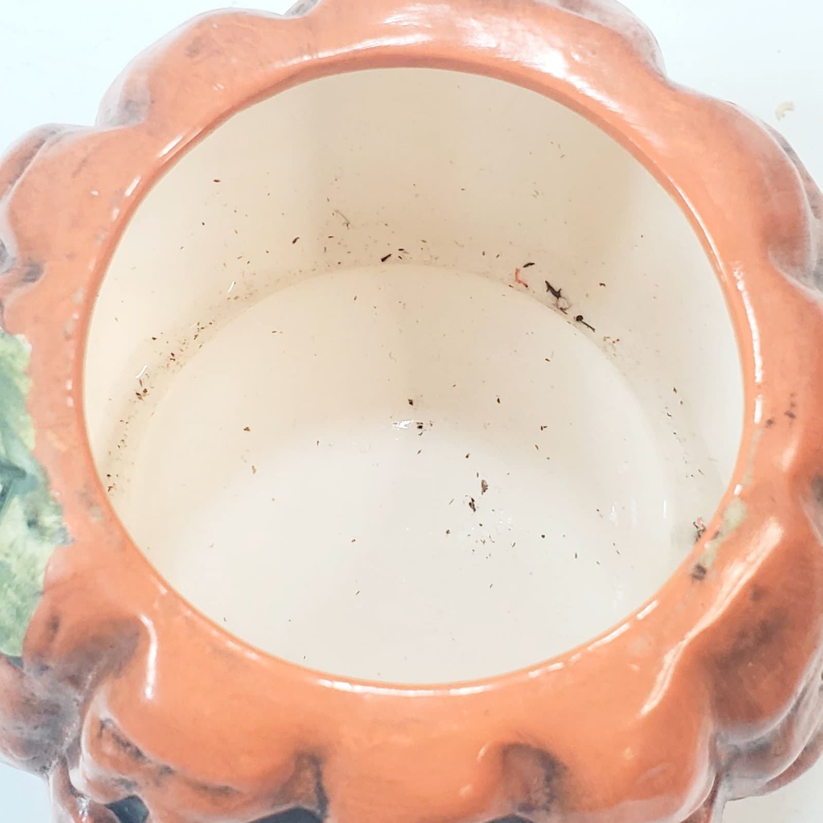 Vtg New Holland Floral Pumpkin Jack O Lantern Ceramic Planter Halloween Candy - Thumbnail 6