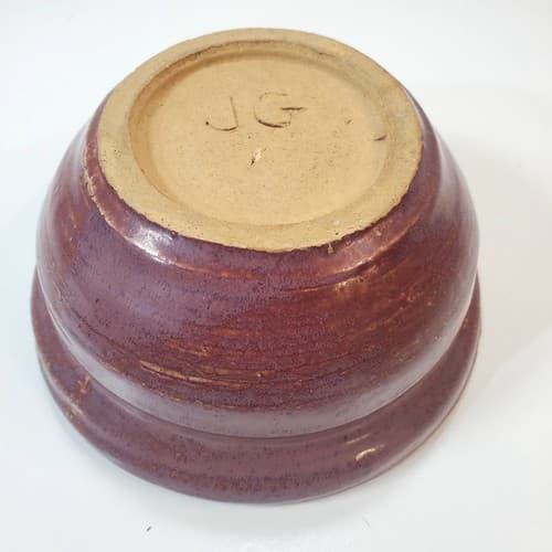 Small Hand Thrown Purple Glazed Art Pottery Bowl Pot Artist Signed JG - Thumbnail 5