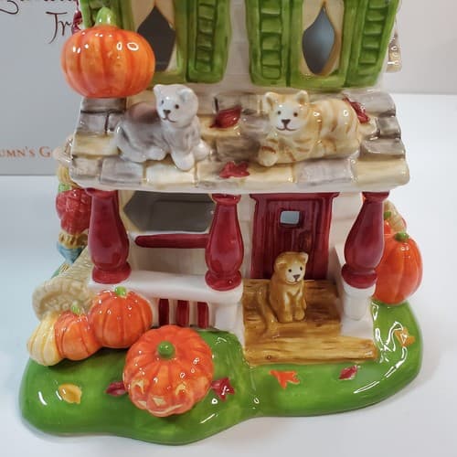 Avon 2002 Luminous Treasures Autumn's Glow Tealight House Harvest Theme Fall Cat - Thumbnail 3