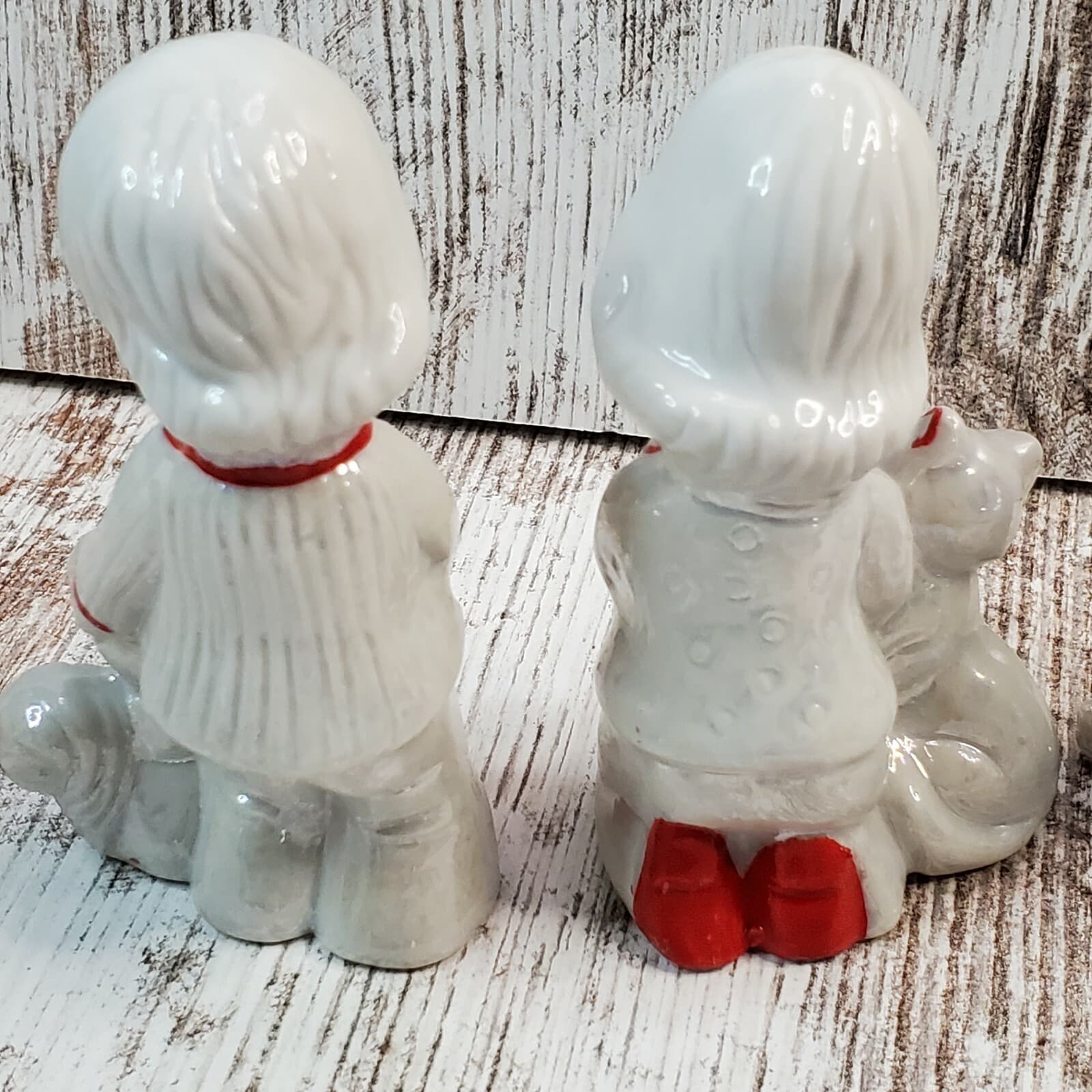 4 Vintage Crown Deville Red & White Lusterware Children with Toys Figurines - Thumbnail 7
