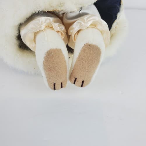 7” White Felted Plush Bear Navy Hat Velvet Dress Faux Fur Trim Bloomers NO TAGS - Thumbnail 8