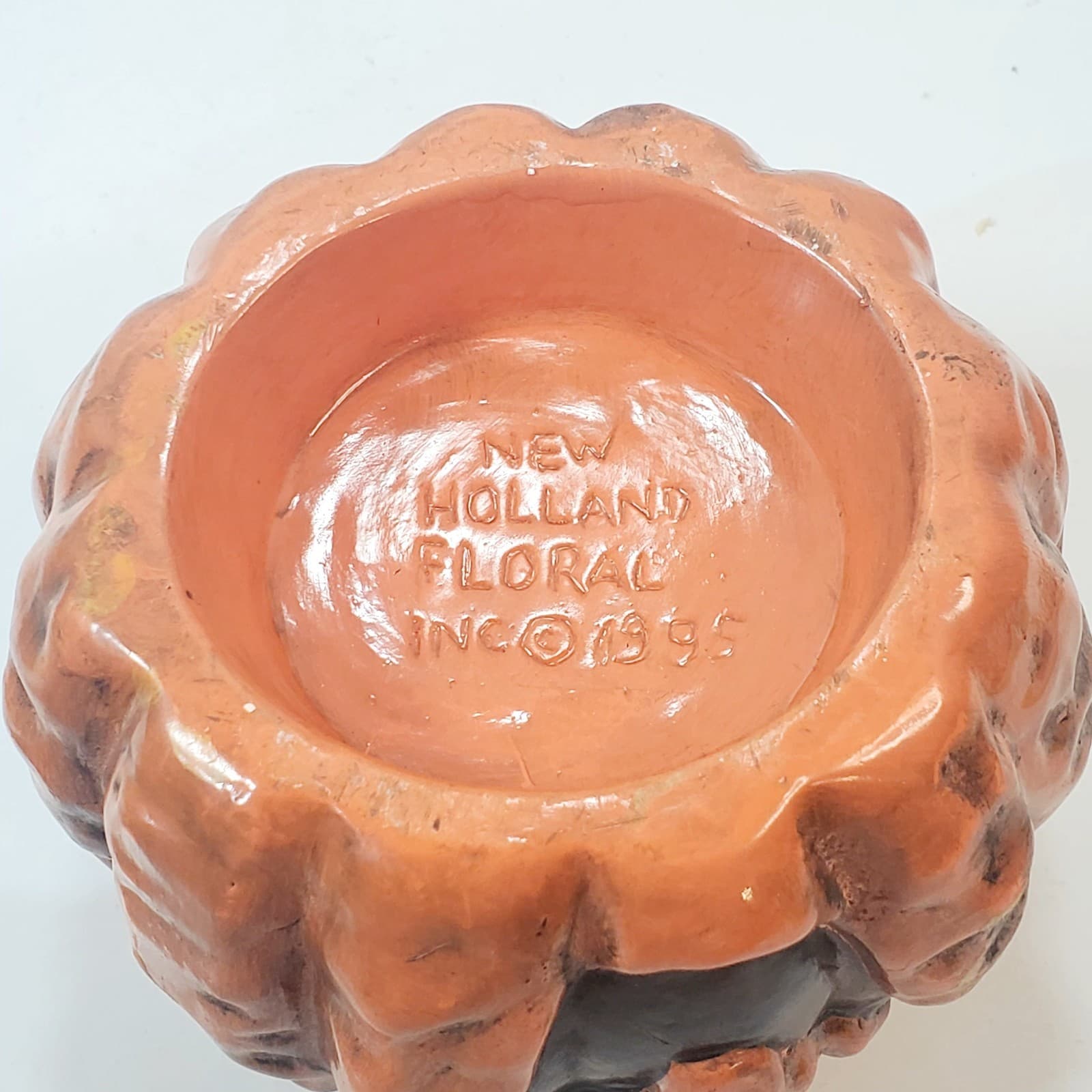 Vtg New Holland Floral Pumpkin Jack O Lantern Ceramic Planter Halloween Candy - Thumbnail 7
