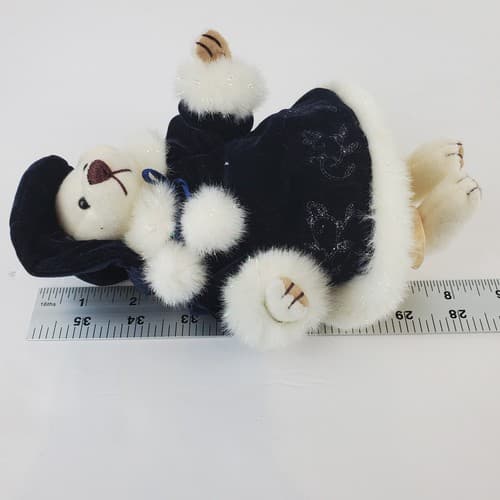 7” White Felted Plush Bear Navy Hat Velvet Dress Faux Fur Trim Bloomers NO TAGS - Thumbnail 9