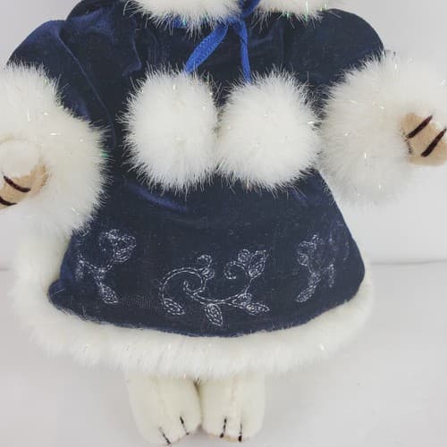 7” White Felted Plush Bear Navy Hat Velvet Dress Faux Fur Trim Bloomers NO TAGS - Thumbnail 4