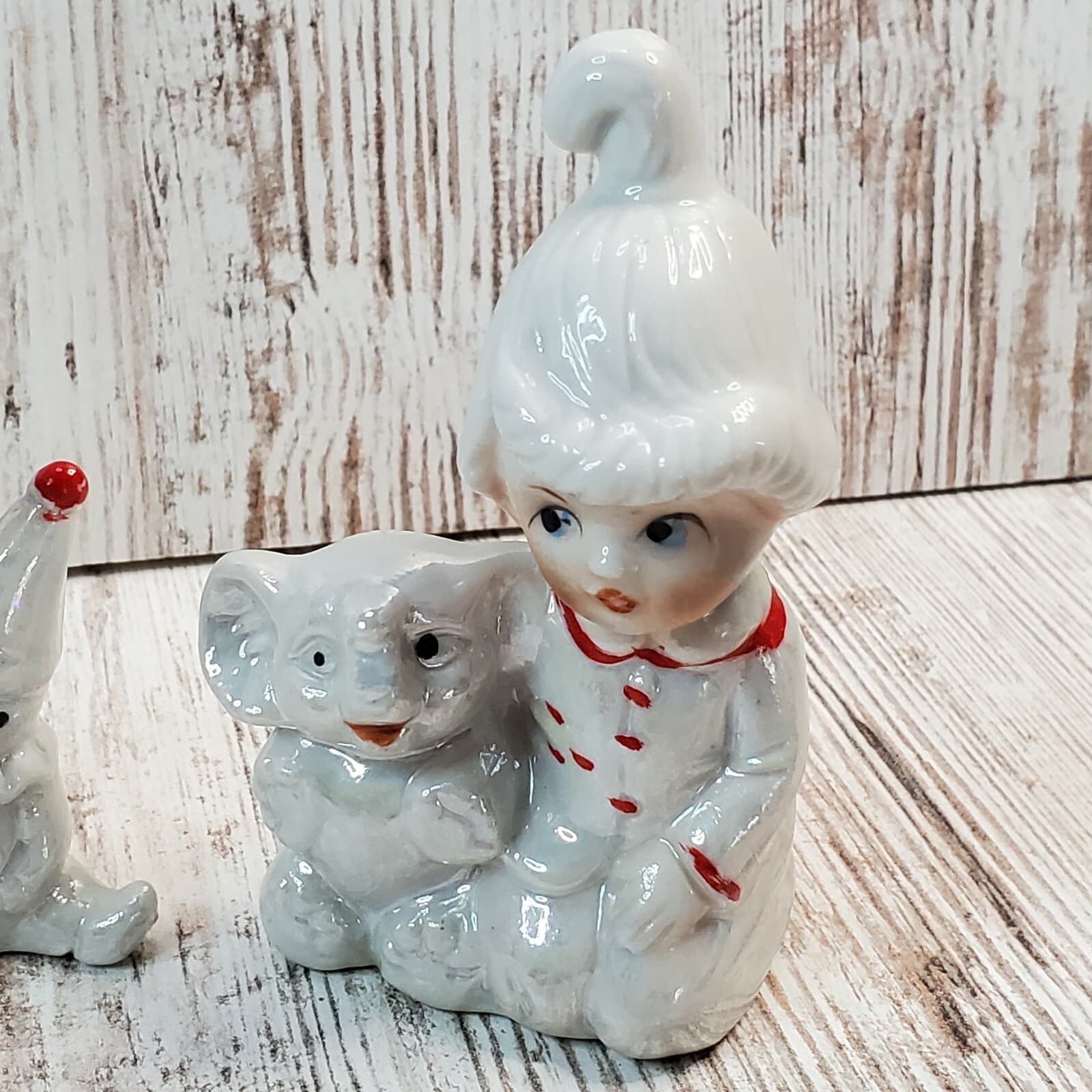 4 Vintage Crown Deville Red & White Lusterware Children with Toys Figurines - Thumbnail 5