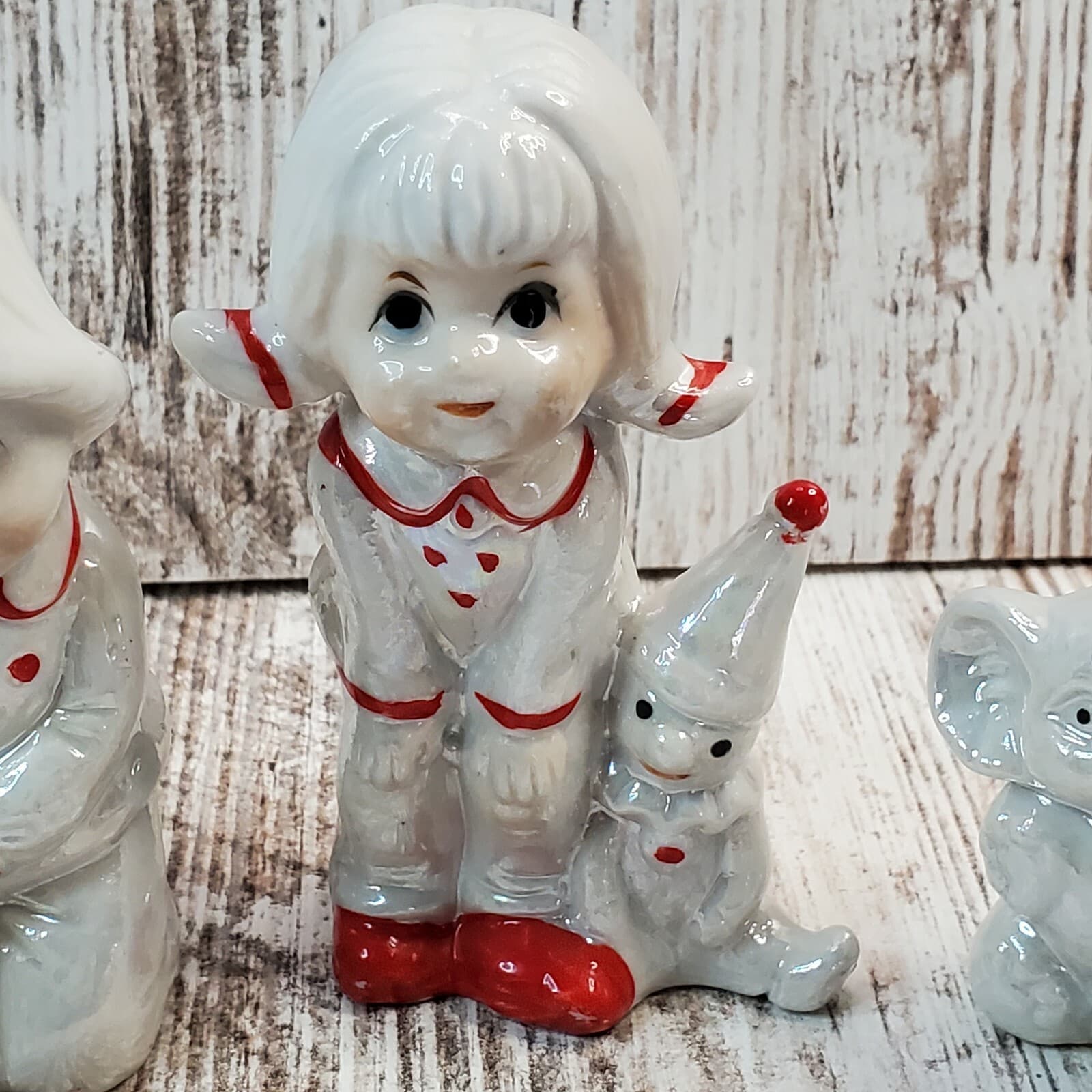 4 Vintage Crown Deville Red & White Lusterware Children with Toys Figurines - Thumbnail 4