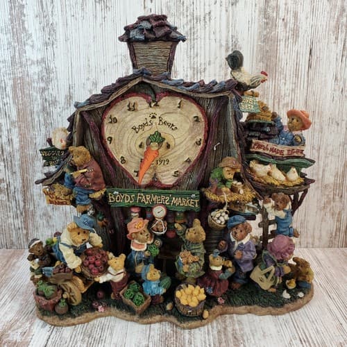 Boyds Bears Danbury Mint Farmers Market Collector Apple Shaped Clock Retired