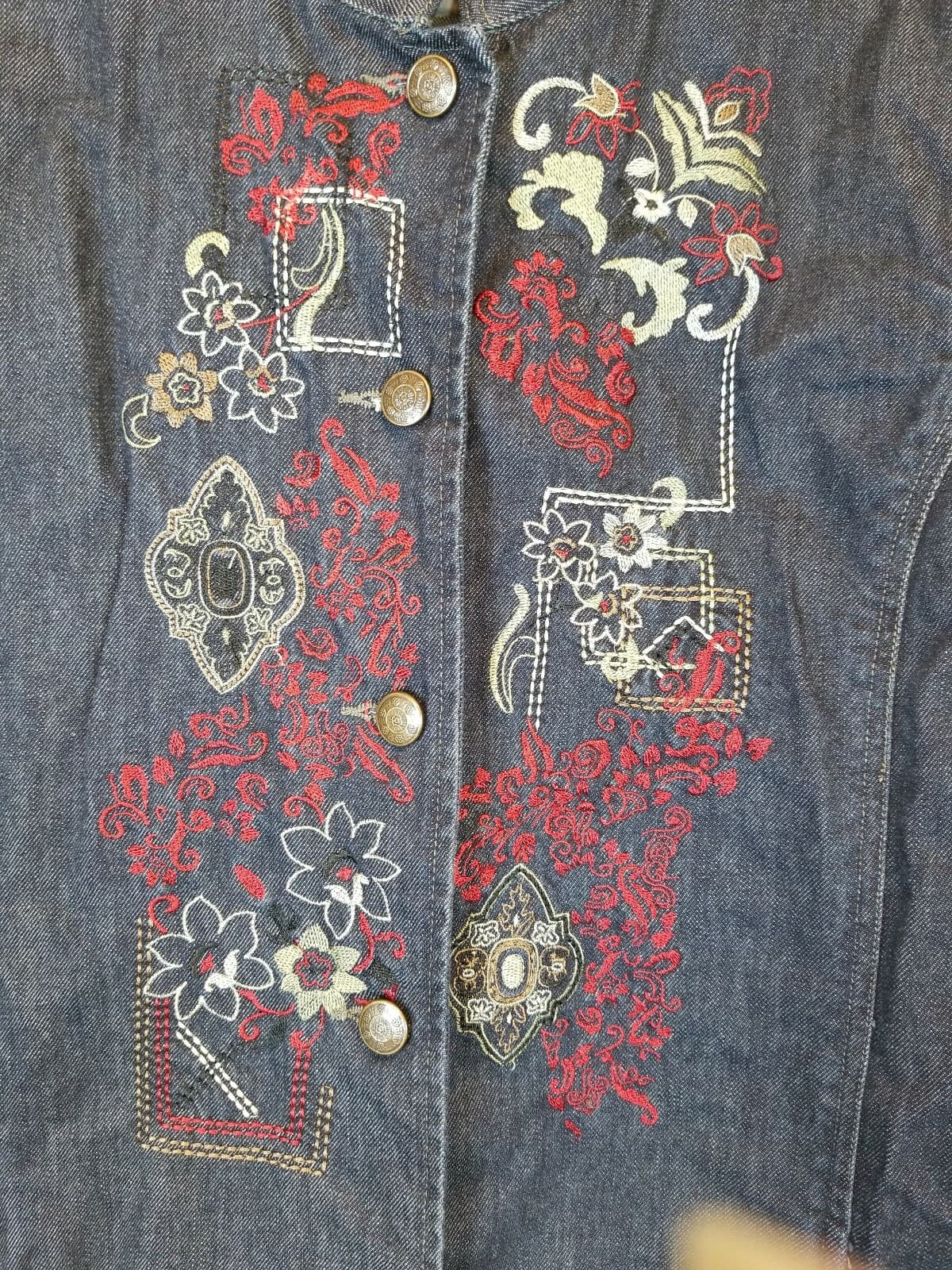 Units Dark Denim Lagenlook Coat Size Extra Large Embroidered 100% Cotton - Thumbnail 2