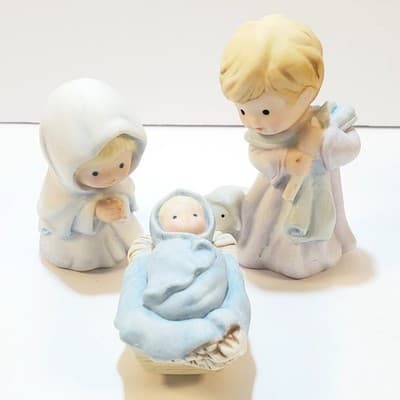 Vtg 1986 Avon Heavenly Blessings Nativity Set Of 3 Ceramic Figures Mary Jesus Jo