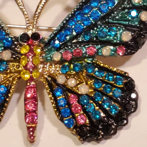 Gold Tone Metal Multicolor Encrusted Rhinestone Butterfly Brooch Pin Sparkle - Thumbnail 5