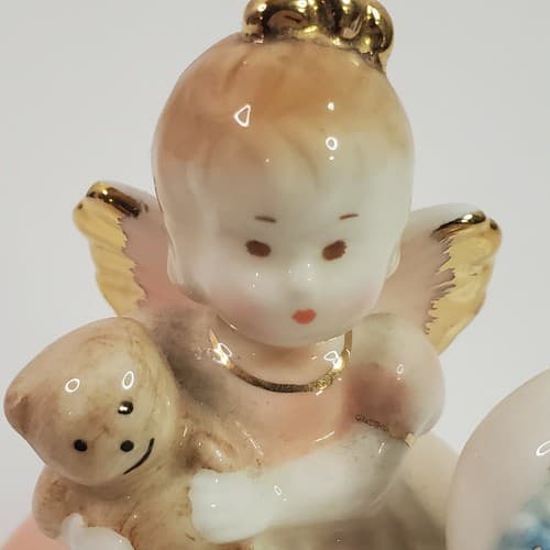 Josef Originals Angel Birthday Girl 2nd Year Ceramic Figurine Brown Eyes Bear - Thumbnail 2