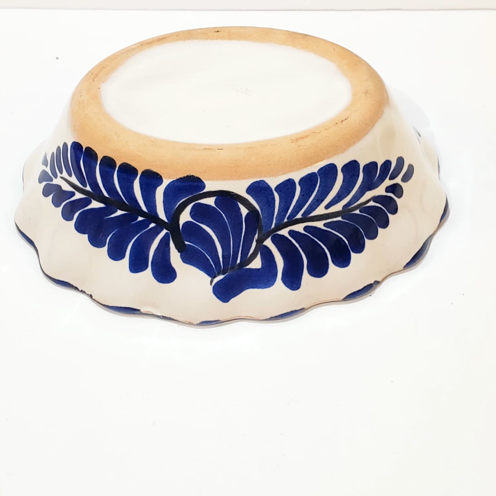 Colorful Hand Painted Fish Mexican Pottery Folk Art Scalloped Oval Bowl Dish - Thumbnail 5