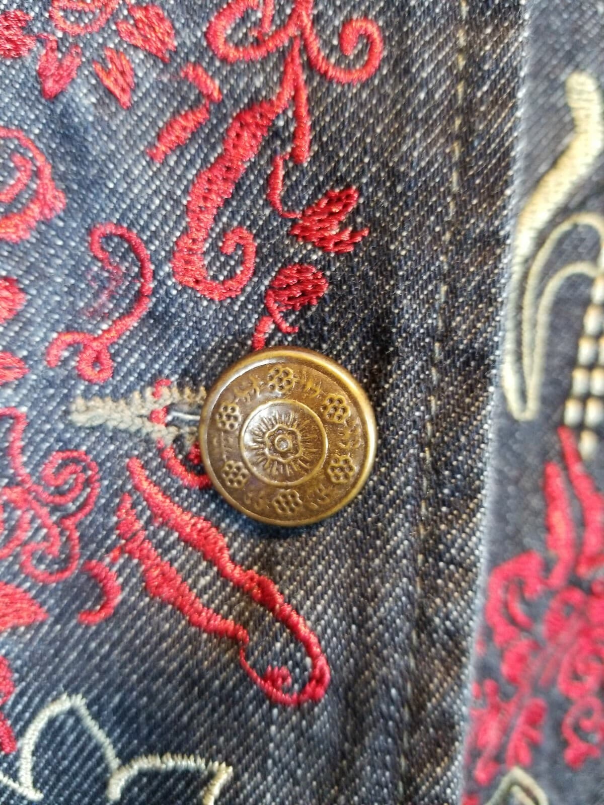 Units Dark Denim Lagenlook Coat Size Extra Large Embroidered 100% Cotton - Thumbnail 3