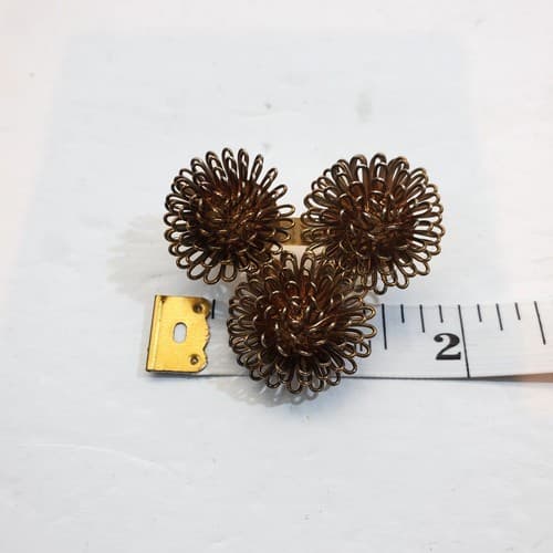 Vintage Bronze Tone Metal Looped Wire Dandelion Tri Flower Brooch Pin - Thumbnail 3