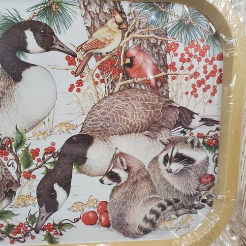 Vintage Tin Serving Tray "Preparing for Winter" 15.5" x 11" Animal Holiday Decor - Thumbnail 3