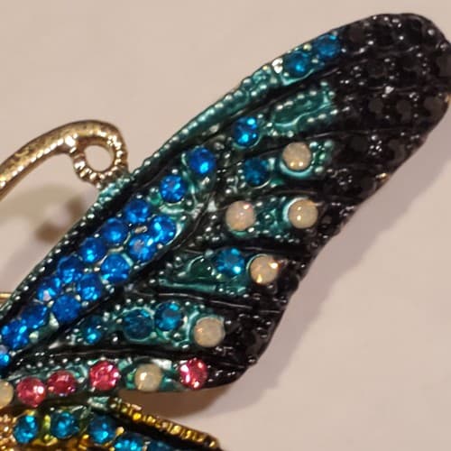 Gold Tone Metal Multicolor Encrusted Rhinestone Butterfly Brooch Pin Sparkle - Thumbnail 6