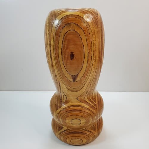 Vtg Chunky Mid Century Inlaid Wood Wooden Candle Holder Candlestick 10” Contrast - Thumbnail 2